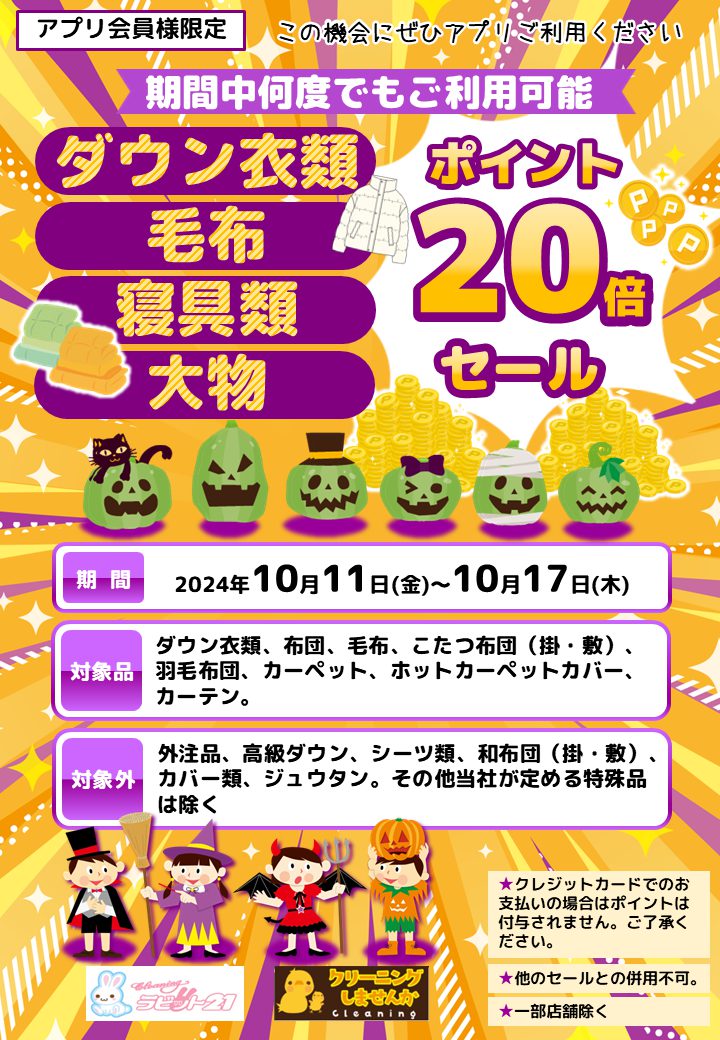 【アプリ会員様限定】ダウン衣類・毛布・寝具｜株式会社白百合クリーニング類大物ポイント20倍セール